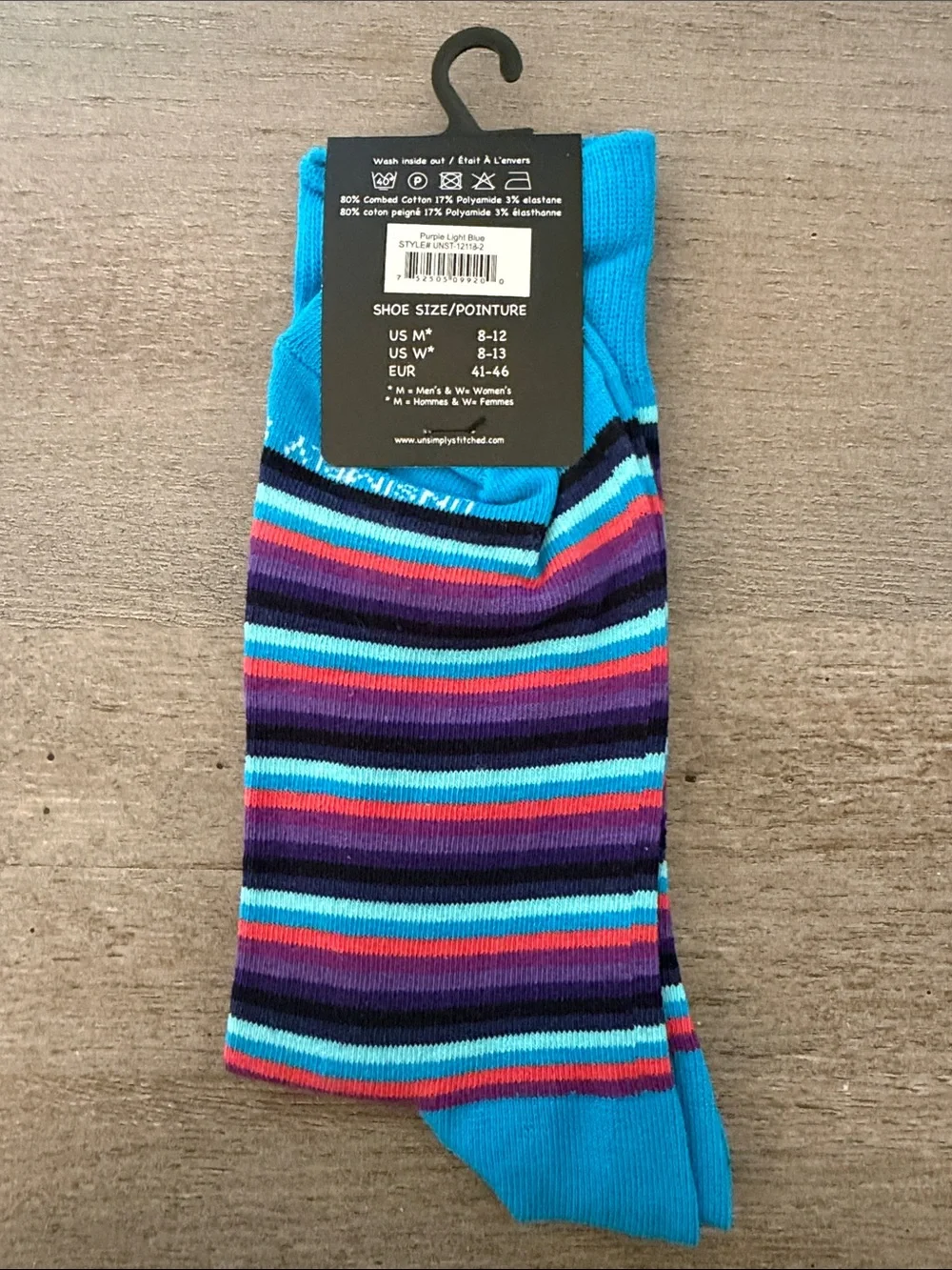 Men's Striped Crew Socks - Turquoise & Purple
